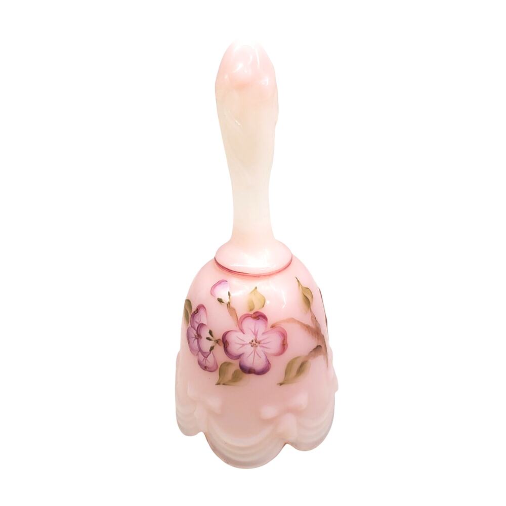 Vintage Fenton Rosalene Slag Glass Mini Bell Signed by Nancy Fenton